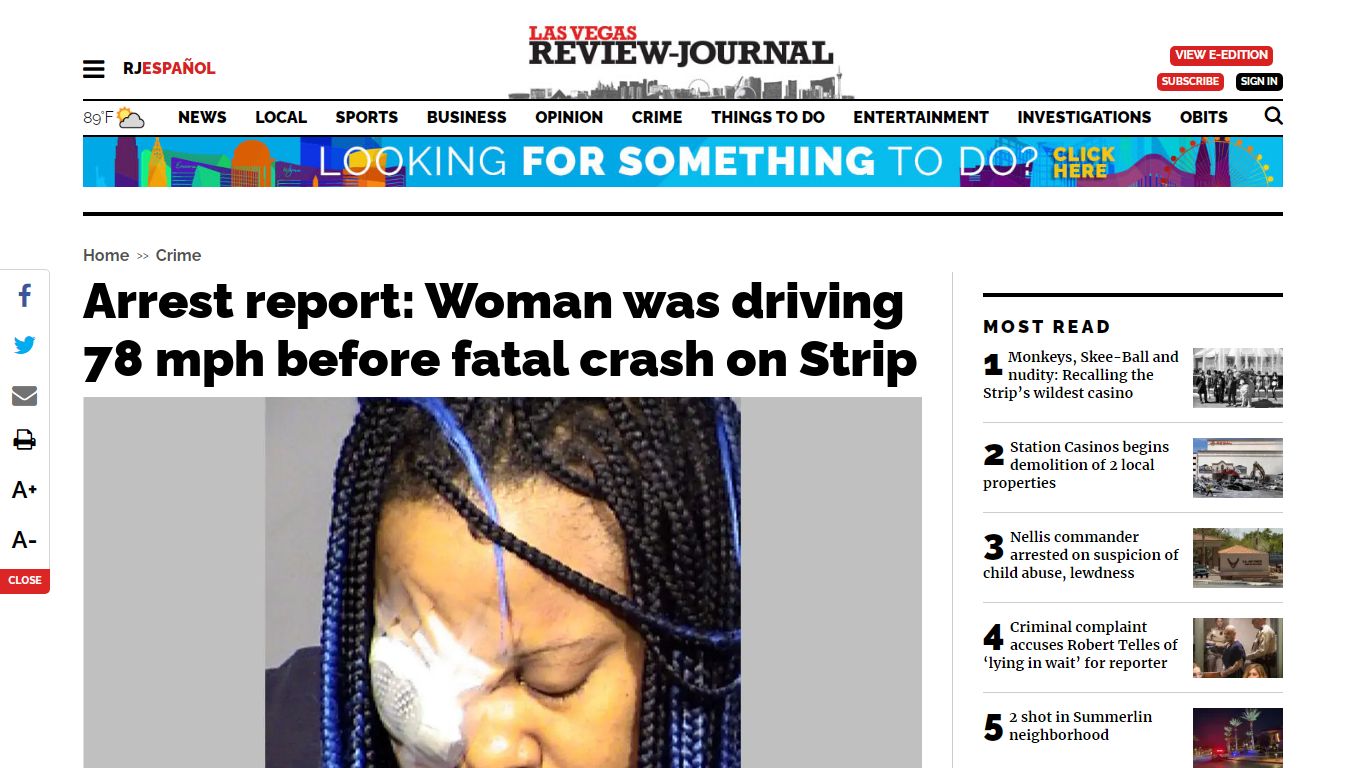 Report: Woman was driving 78 mph before fatal crash on Strip | Las ...